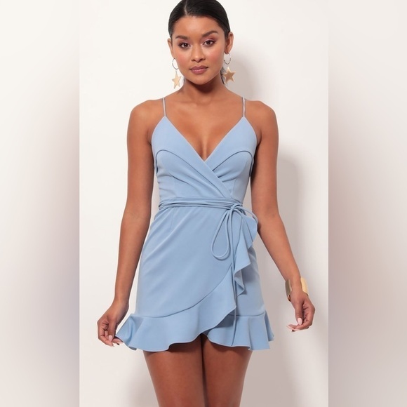 LUCY IN THE SKY Carisa Ruffle Dress In Pastel Blue - Picture 4 of 8